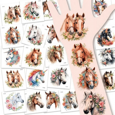 Набір тимчасових татуювань "Коні" Horses-20-01 розмір 6х6 см