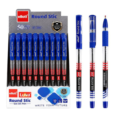 Ручка масляна Round Stic ET-386-50 синій, м'який грип, 0,7 мм