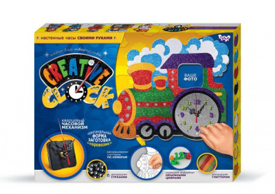 Набір для творчості, гліттер, Creative clock, Паровозик Dankotoys СС-01-02