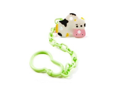 Кліпса для пустушки з ланцюжком Корова (зелена) Lindo РК 213