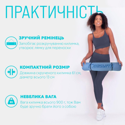 Килимок для йоги (блакитний з синім) в чохлі EasyFit EF-1924s- LBBL