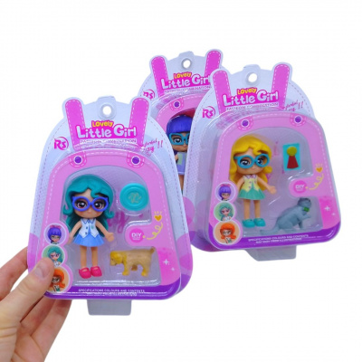 Лялька Little Girl, 9 см, з тваринкою (жовта) DreamMakers 8910-E35