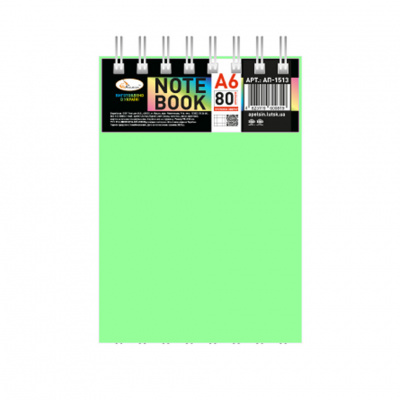 Блокнот А6 В-БП6-80(Light-Green) 80 аркушів, пружина зверху