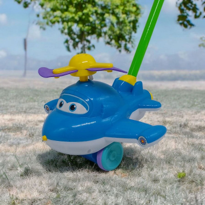 Каталка з ручкою Літак, світло (синя) MIC 9909A