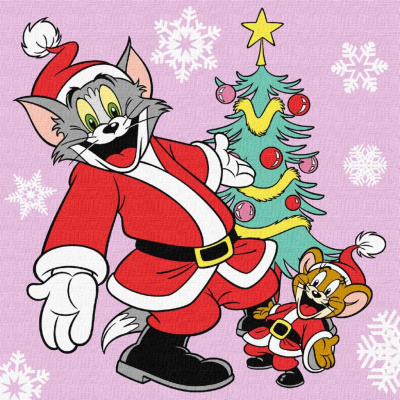 Картина по номерах Tom and Jerry: біля ялинки 25х25 см Ідейка KHO6858