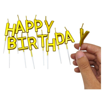 Свічки для торта Напис - Happy Birthday золото MIC 30964