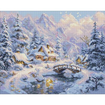 Алмазна мозаїка "Зимовий затишок серед гір" AMO20001, 40х50 см