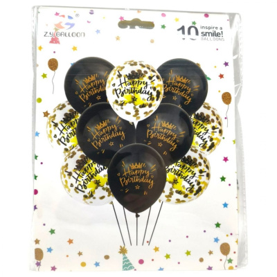 Набір повітряних кульок Happy birthday 10шт*30см золоті, чорні Z.Y. BALLON 42147