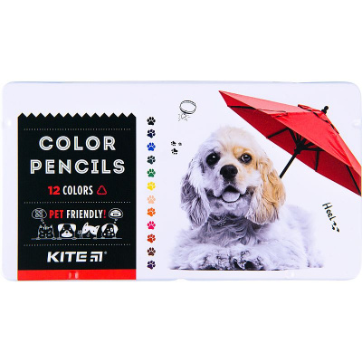 Олівці кол. тригран, 12 шт., мет. пенал Kite Dogs Kite K22-058-1