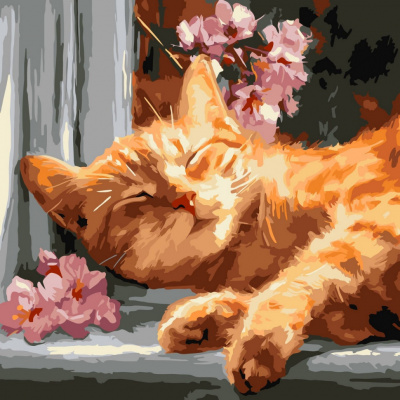 Картина за номерами "Рудий кіт на підвіконні" ©art_selena_ua KHO6791, 40х40 см