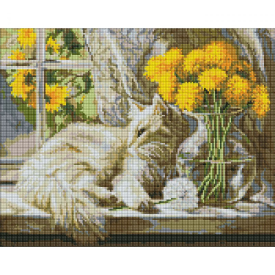 Алмазна мозаїка  МУРКОТЛИВЕ СОНЦЕ 40Х50 СМ Ідейка AMO20469