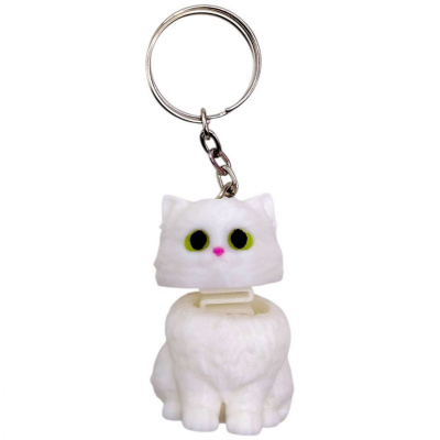 Брелок 3d друк КОТИК З ПРУЖИНОЮ (БІЛИЙ), KEYCHAIN MIC KCHN135