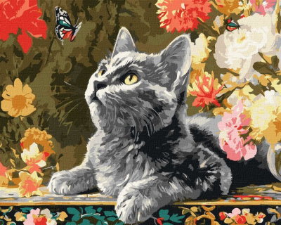 Картина за номерами - Кошеня та метелики ©art_selena_ua, 40х50см Ideyka KHO6818