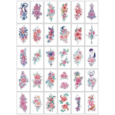 Набір тимчасових тату "Кольорові міні №4" color-tattoo-mini-set-4-30-RB30, 30 штук, розмір 9,5 х 9,5 см