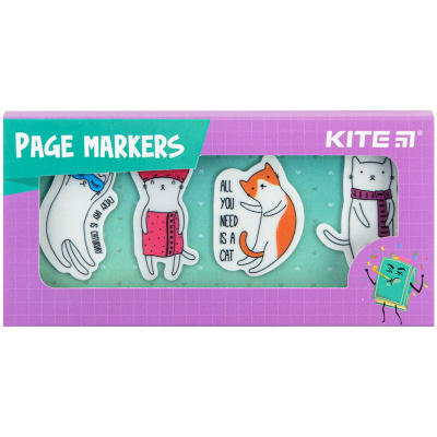 Закладки пластикові 4x20 шт, 35х50 мм, Cats Kite K22-479-6