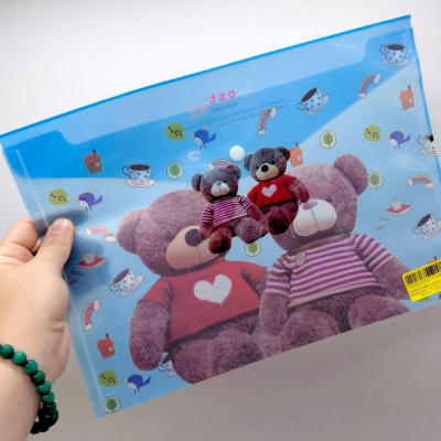 Папка-конверт на кнопці А4 Ведмедики  (РОЖЕВИЙ) MIC 45349