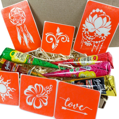 Набір кольорової хни з трафаретами для біо-тату №1 color-henna-set-01