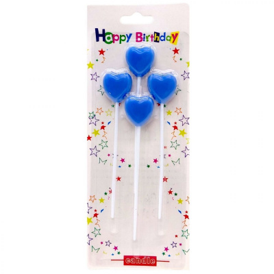 Набір свічок для торта Сердечки 4шт (СИНІ) MIC TL-1053(37187)