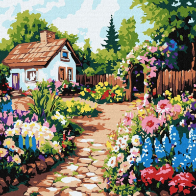 Картина за номерами "Квіти біля хатини" ©art_selena_ua KHO6382, 30х30 см