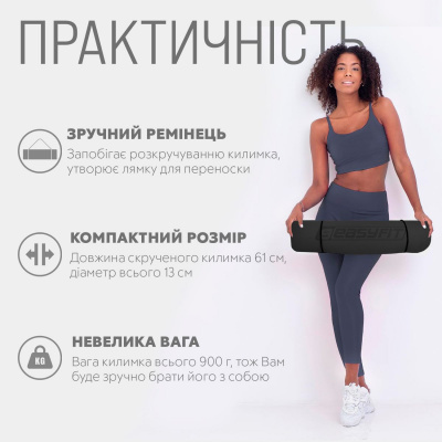 Килимок для йоги та фітнеса EasyFit TPE+TC 6мм двошаровий + Чохол чорний з фіолетовим EasyFit EF-1924s-BV