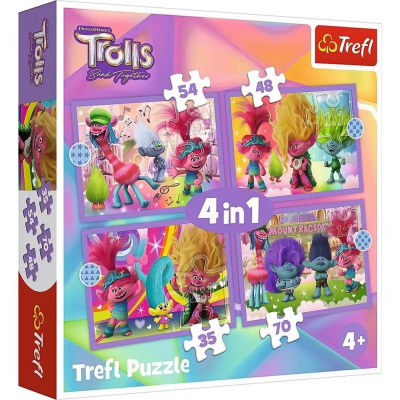 Пазли 4в1 Пригоди кольорових Тролей Trefl 34622