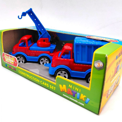 Mini Matiki коробка 2 (кран, сміттєвоз), Набір дитячий BAMSIC (ЖОВТО-ЗЕЛЕНИЙ) Bamsik 002/15