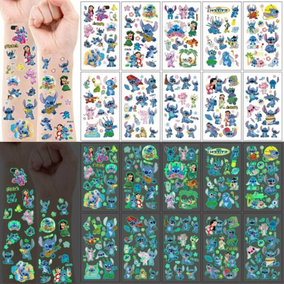 Набір тимчасових татуювань "Стіч" stich-glow-tattoo-10 світяться, 10 аркушів 12х7 см