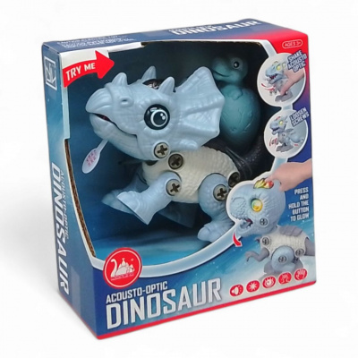 Конструктор з викруткою Динозавр: Трицератопс, світло, звук DINOSAURS'ISLAND TOYS RS019C/RS019B/RS019F/RS01