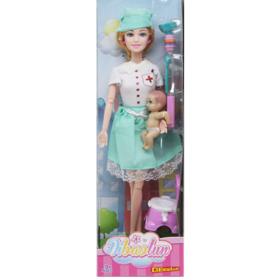 Лялька Медсестра з дитиною (у мʼятній спідниці) MIC YT059A1/2/3/4/5