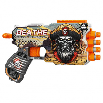 Пістолет іграшковий Смерть, механічний, чотириствольний з мʼякими набоями, 23 см Fast Pioneer BH143
